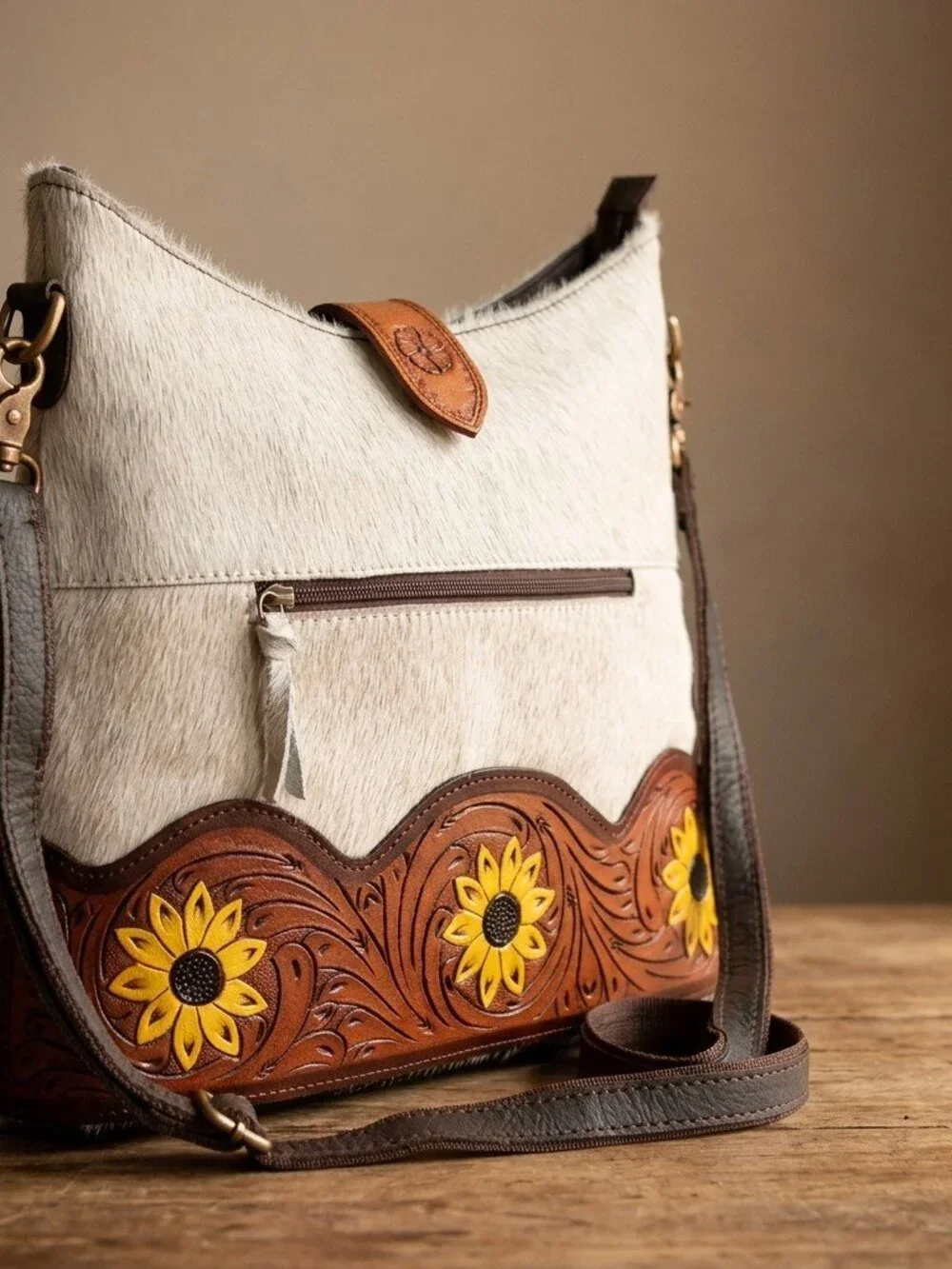 Olay by American Darling Rustic Sunflower Crossbody Hobo
